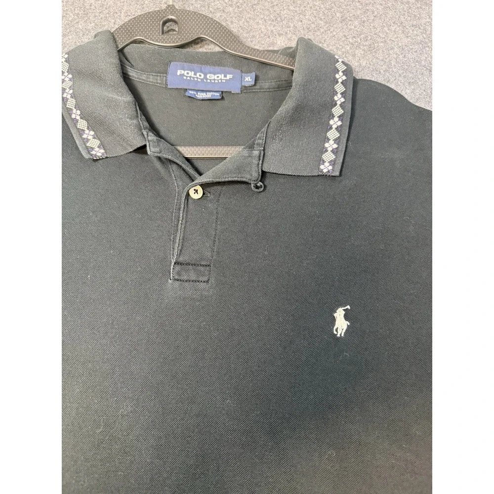 Polo Golf Ralph‎ Lauren Black Pima Cotton Argyle Collar Polo Shirt Size XL